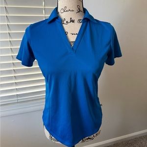 Lady Hagen Blue Fitted Short Sleeve Polo Top